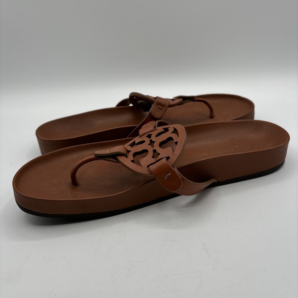 Tory Burch Miller Cloud Sandals Women's 8.5 Aged Camello Tan Leather Thong - Picture 7 of 11